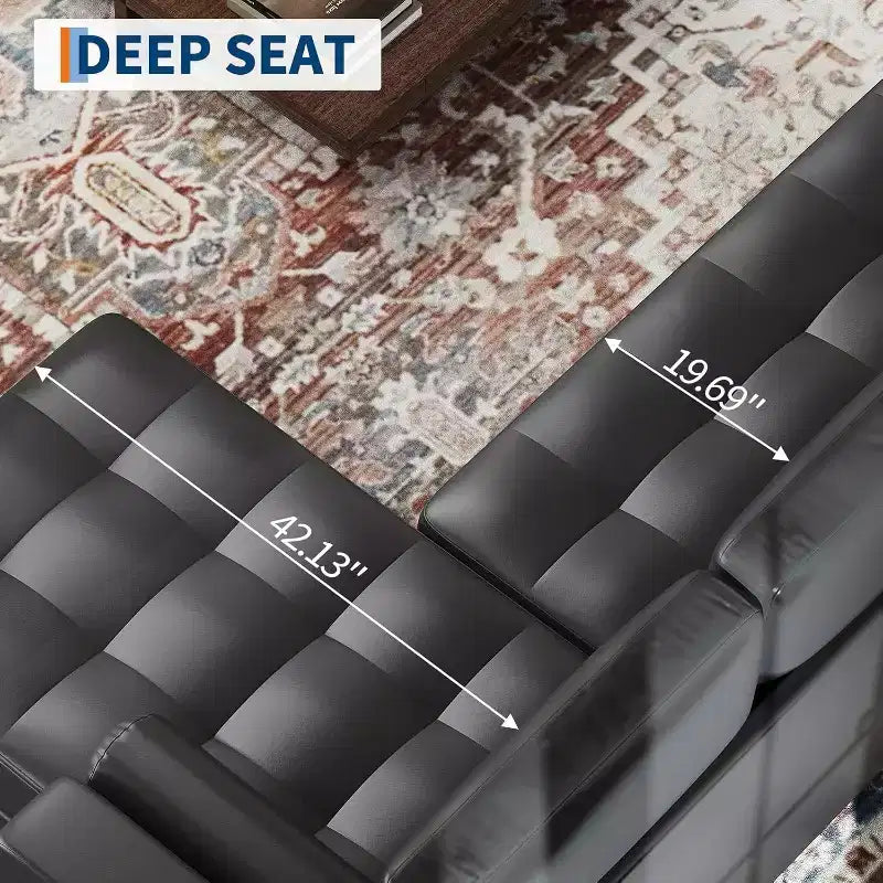 Divano angolare a L da 88,9" con chaise longue convertibile, divano moderno a 3 posti in finta pelle in stile Mid-Century, seduta profonda per soggiorno, appartamento, arancione