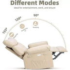 Poltrona reclinabile oversize con funzione calore e massaggio, poltrona reclinabile manuale a dondolo con telecomando per adulti, soggiorno/camera da letto/cameretta, color crema