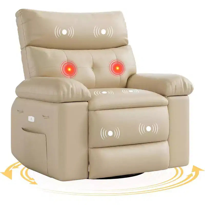 Poltrona reclinabile oversize con funzione calore e massaggio, poltrona reclinabile manuale a dondolo con telecomando per adulti, soggiorno/camera da letto/cameretta, color crema