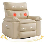 Poltrona reclinabile oversize con funzione calore e massaggio, poltrona reclinabile manuale a dondolo con telecomando per adulti, soggiorno/camera da letto/cameretta, color crema
