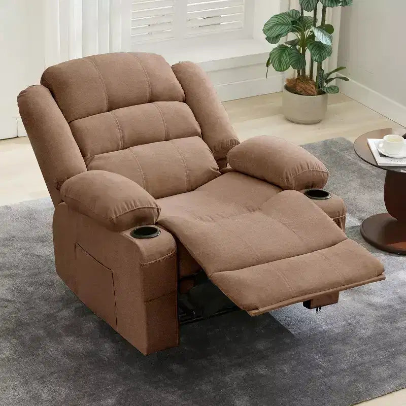 Grande Poltrona Reclinabile con 3 Posizioni Reclinabili fino a 145° con 2 Portabicchieri, 2 Tasche Laterali e 2 Frontali per Soggiorno, Camera da Letro e Home Theater