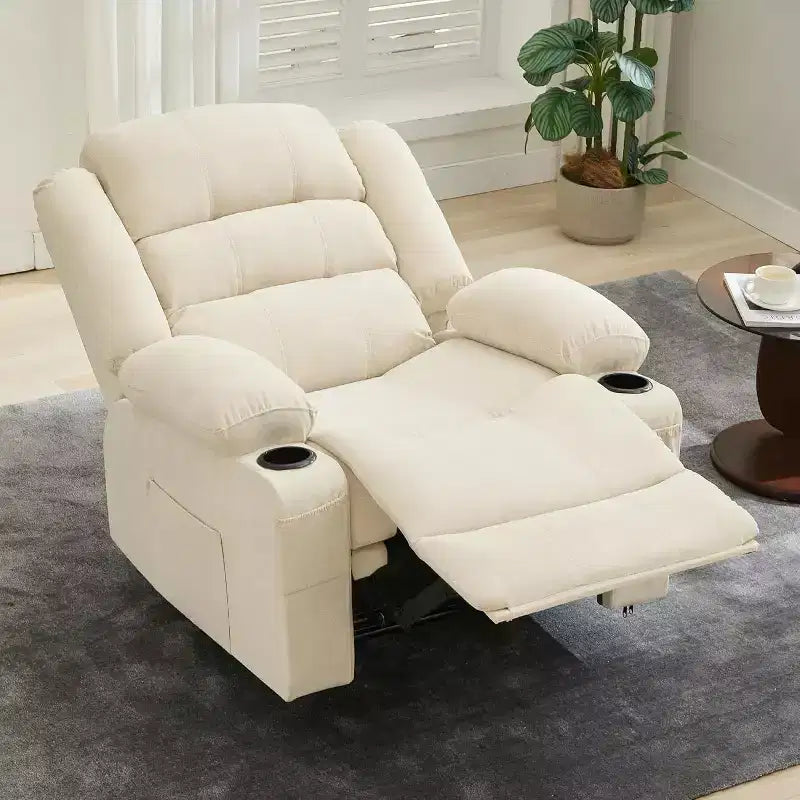 Grande Poltrona Reclinabile con 3 Posizioni Reclinabili fino a 145° con 2 Portabicchieri, 2 Tasche Laterali e 2 Frontali per Soggiorno, Camera da Letro e Home Theater