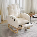 Modern Nursery Rocking Chair with USB Port, Footrest & Side Pocket - High Back Rocker Recliner Glider for Living Room, Bedroom & Nursing Room