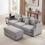 MAYEERTY 95.3 Divano componibile moderno a 3 posti con pouf contenitore Due porte Due portabicchieri per soggiorno Grigio