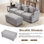 MAYEERTY 95.3 Divano componibile moderno a 3 posti con pouf contenitore Due porte Due portabicchieri per soggiorno Grigio