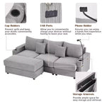 MAYEERTY 95.3 Divano componibile moderno a 3 posti con pouf contenitore Due porte Due portabicchieri per soggiorno Grigio