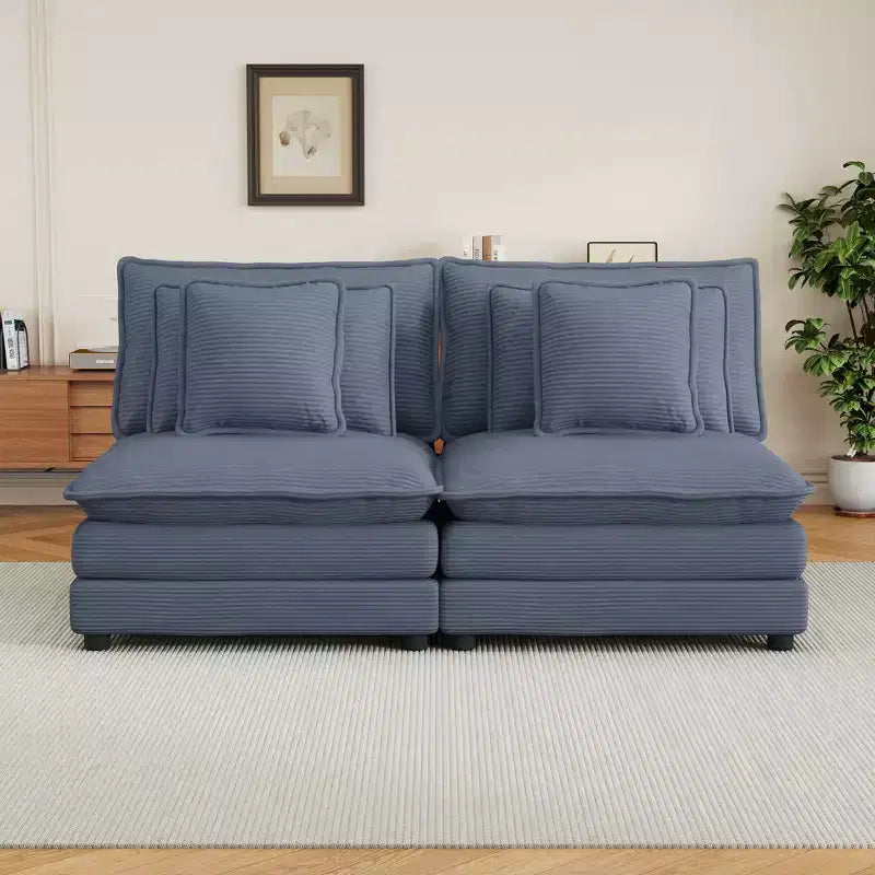 MAYEERTY 70.8 Modern Sofa Modular Sofa Upholstered Corduroy with Four Pillows for Living Room Blue