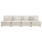 MAYEERTY 141.6 Modern Modular Sofa Upholsteres Corduroy with Four Pillows for Living Room Beige