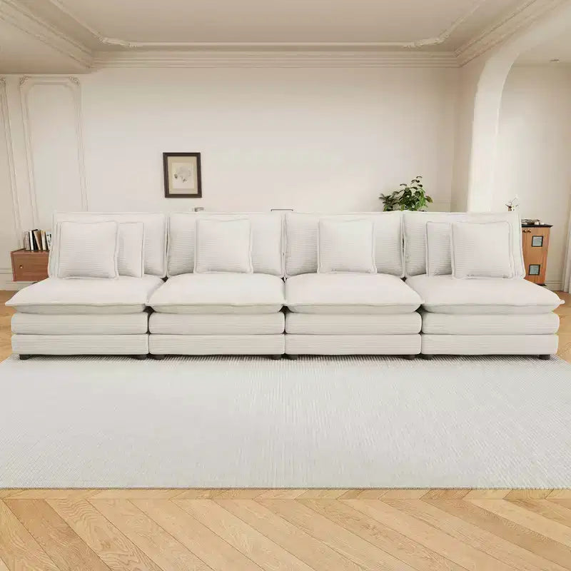 MAYEERTY 141.6 Divano Modulare Moderno in Corduroy con Quattro Cuscini per Soggiorno Beige