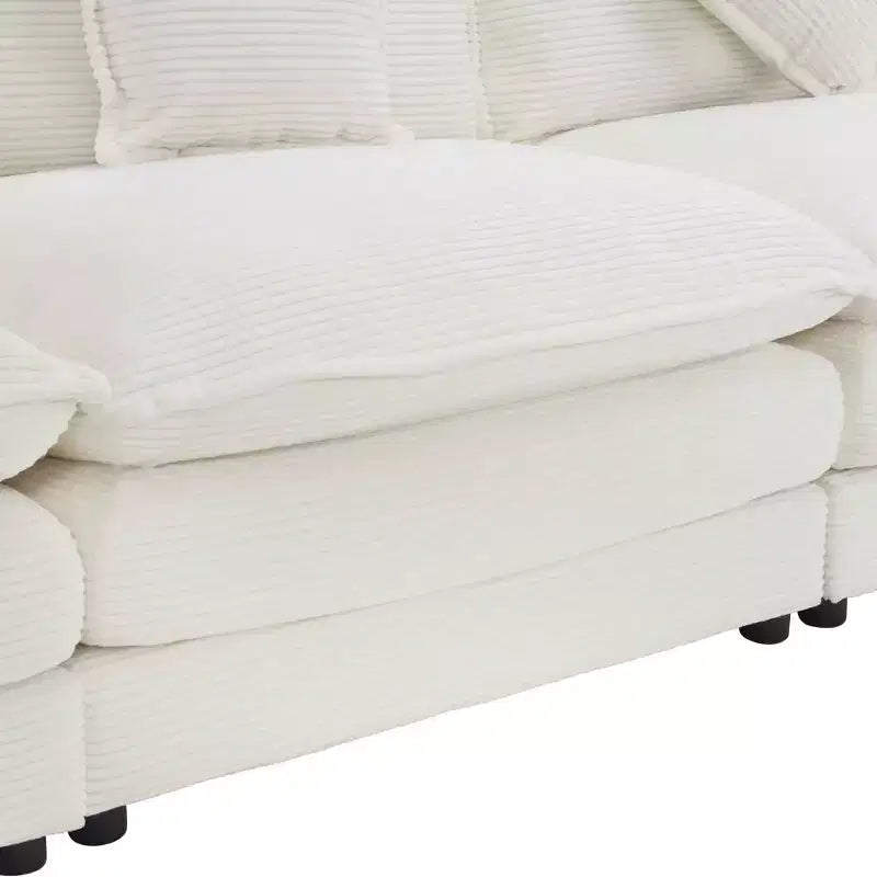 MAYEERTY 141.6 Divano Modulare Moderno in Corduroy con Quattro Cuscini per Soggiorno Beige