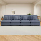 MAYEERTY 141.6 Modern Modular Sofa Upholsteres Corduroy with Four Pillows for Living Room Blue