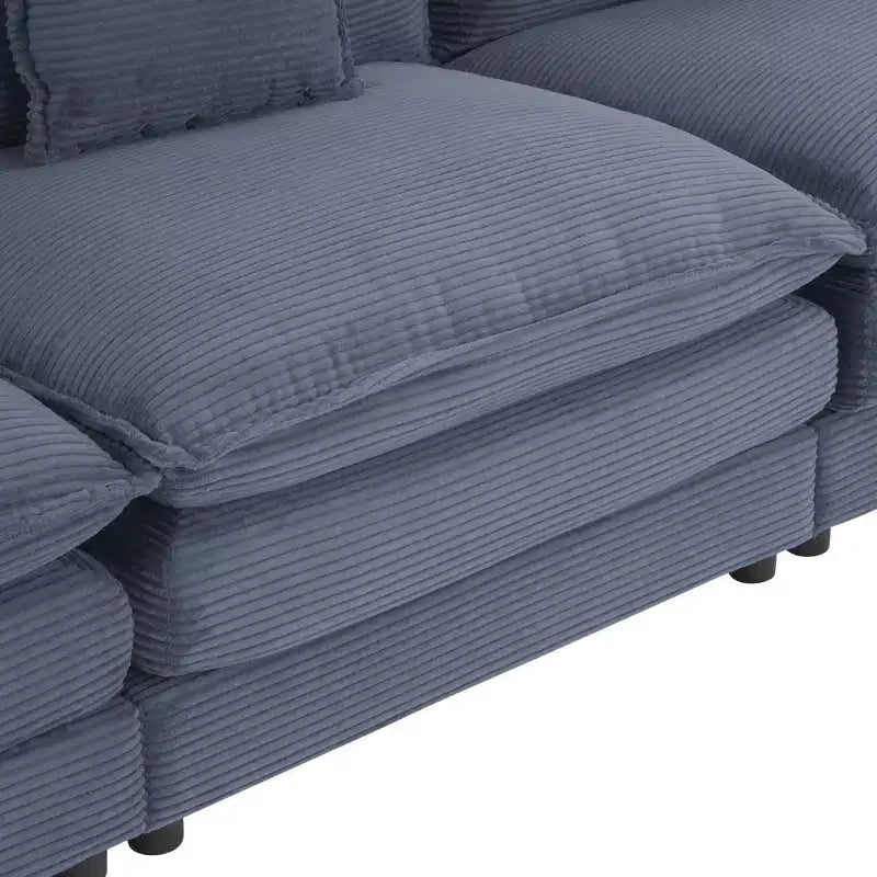 MAYEERTY 141.6 Divano Modulare Moderno Rivestito in Velluto a Coste con Quattro Cuscini per Soggiorno Blu