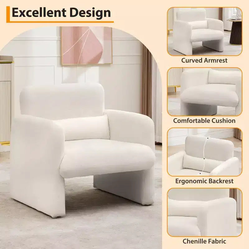 Accogliente Poltrona Accent in ciniglia con braccioli e cuscino lombare Elegante poltrona singola per lettura, soggiorno, camera da letto, ufficio o appartamento