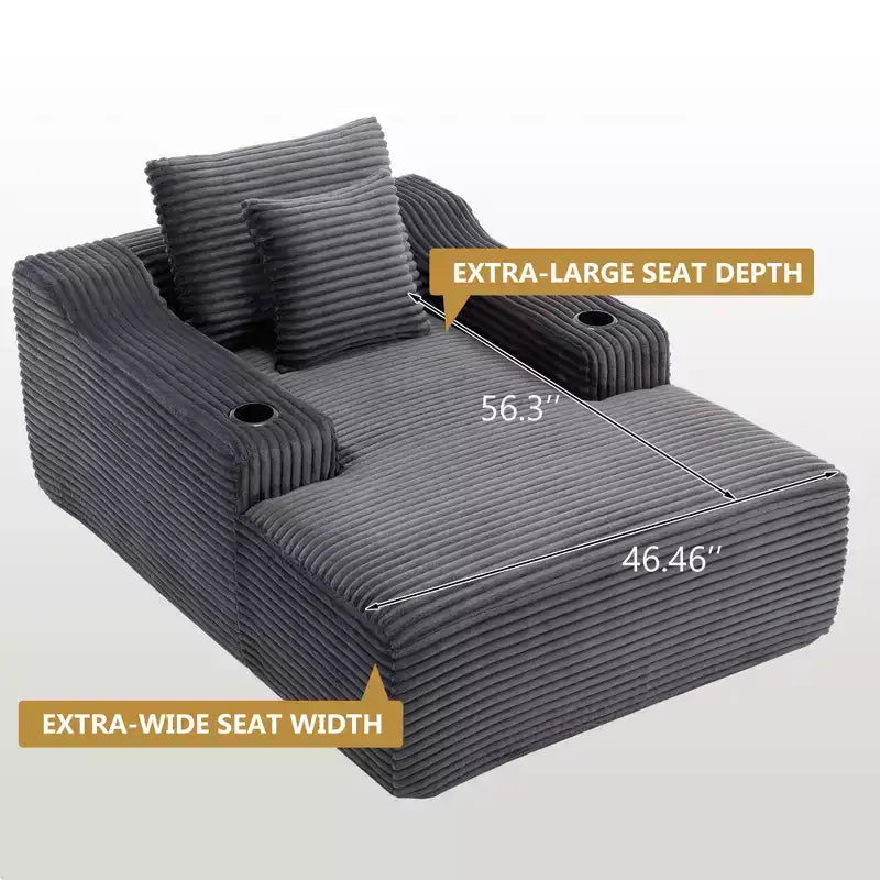 Chaise longue in velluto a coste da 67", braccioli da 9,9", reclinabile con seduta profonda, divano letto convertibile senza struttura con 2 cuscini