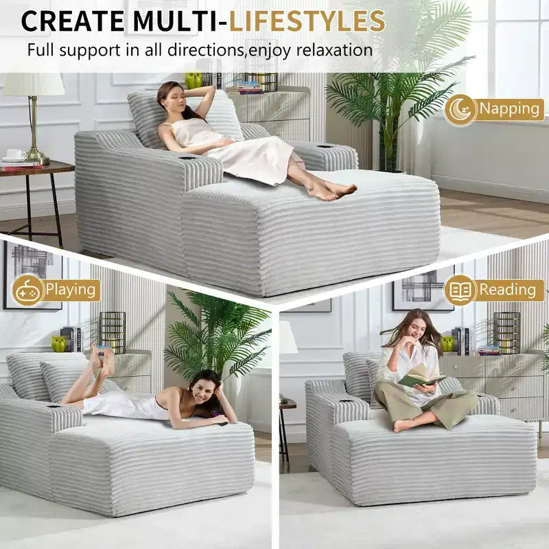 Chaise longue in velluto a coste da 67", braccioli da 9,9", reclinabile con seduta profonda, divano letto convertibile senza struttura con 2 cuscini