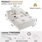 Chaise longue in velluto a coste da 67", braccioli da 9,9", reclinabile con seduta profonda, divano letto convertibile senza struttura con 2 cuscini