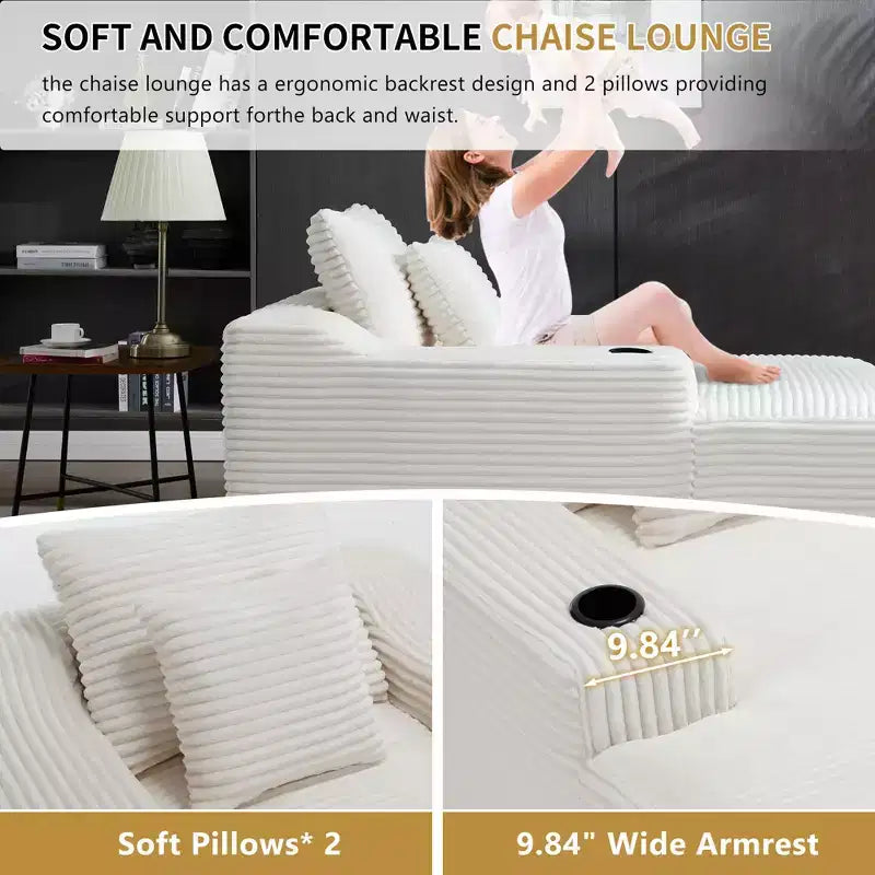 Chaise longue in velluto a coste da 67", braccioli da 9,9", reclinabile con seduta profonda, divano letto convertibile senza struttura con 2 cuscini