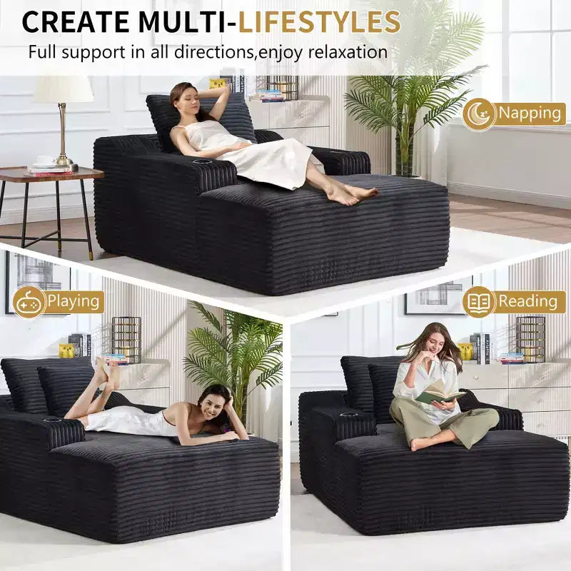 Chaise longue in velluto a coste da 67", braccioli da 9,9", reclinabile con seduta profonda, divano letto convertibile senza struttura con 2 cuscini