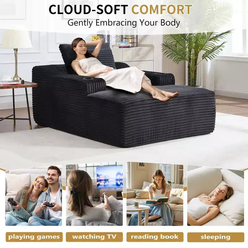 Chaise longue in velluto a coste da 67", braccioli da 9,9", reclinabile con seduta profonda, divano letto convertibile senza struttura con 2 cuscini
