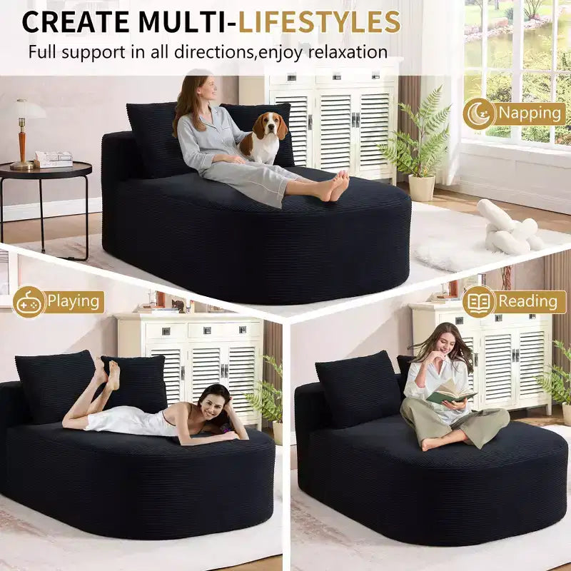 Divano chaise longue in velluto a coste da 171 cm, seduta ampia, poltrona King con seduta profonda e 2 cuscini, divano letto convertibile senza telaio per il soggiorno