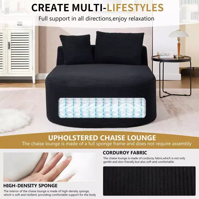 Divano chaise longue in velluto a coste da 171 cm, seduta ampia, poltrona King con seduta profonda e 2 cuscini, divano letto convertibile senza telaio per il soggiorno