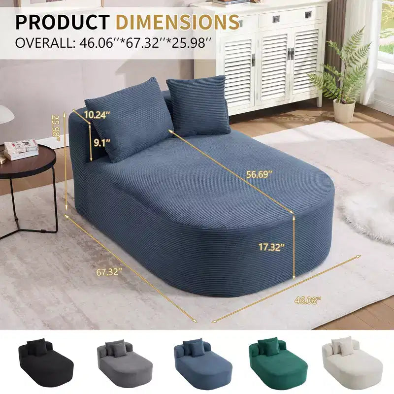 Divano chaise longue in velluto a coste da 171 cm, seduta ampia, poltrona King con seduta profonda e 2 cuscini, divano letto convertibile senza telaio per il soggiorno