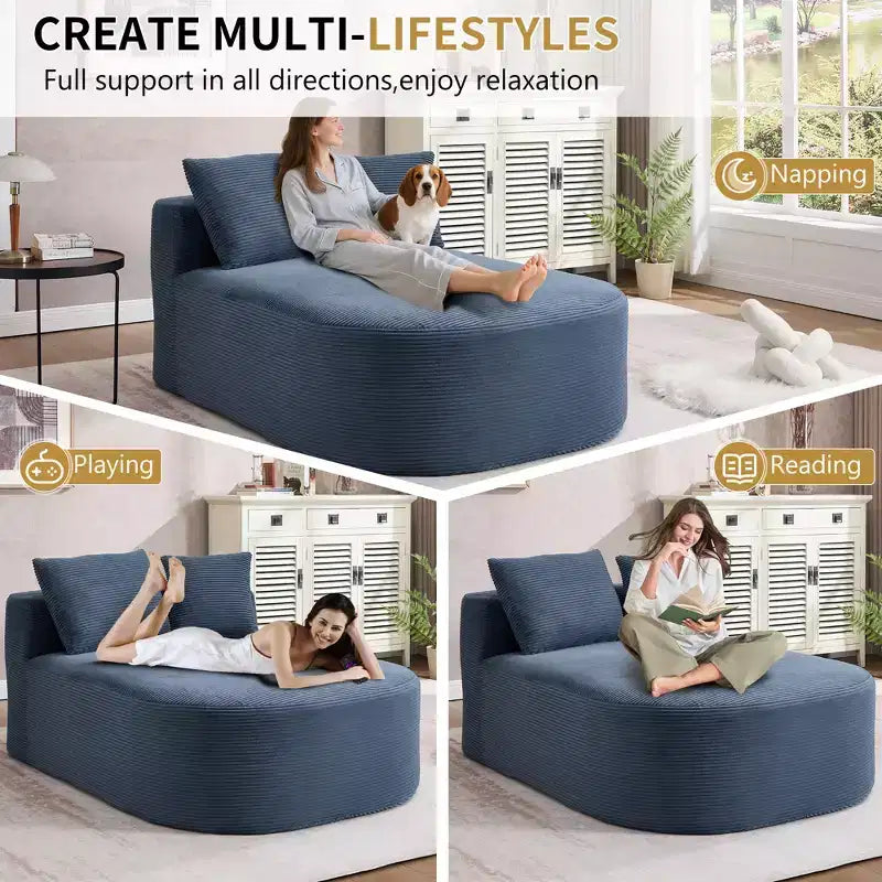 Divano chaise longue in velluto a coste da 171 cm, seduta ampia, poltrona King con seduta profonda e 2 cuscini, divano letto convertibile senza telaio per il soggiorno