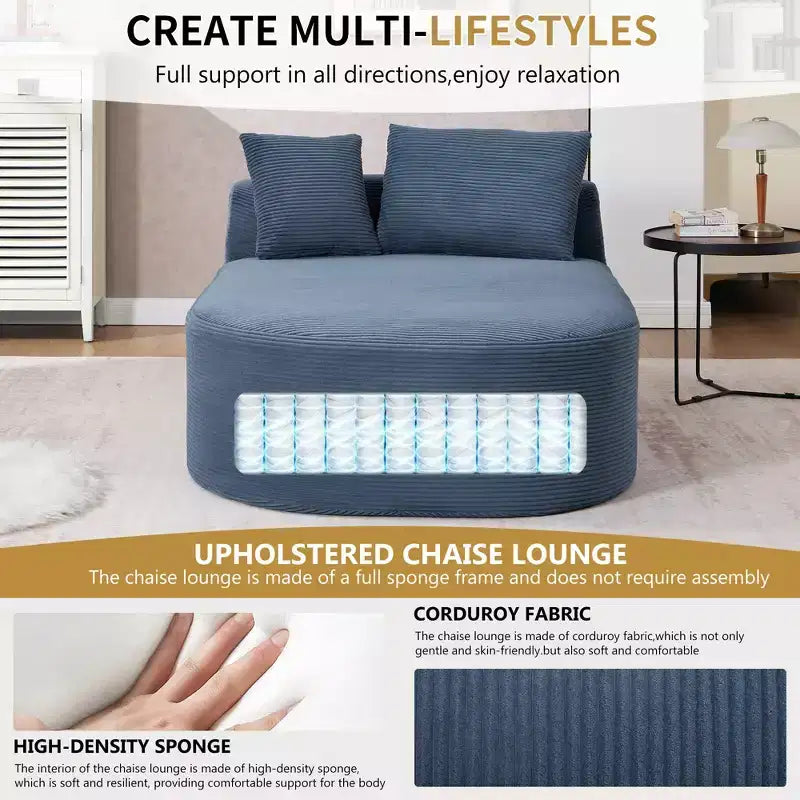 Divano chaise longue in velluto a coste da 171 cm, seduta ampia, poltrona King con seduta profonda e 2 cuscini, divano letto convertibile senza telaio per il soggiorno