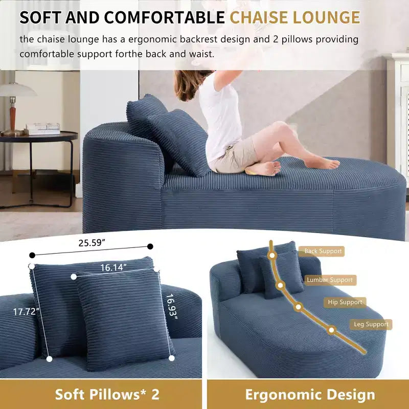 Divano chaise longue in velluto a coste da 171 cm, seduta ampia, poltrona King con seduta profonda e 2 cuscini, divano letto convertibile senza telaio per il soggiorno