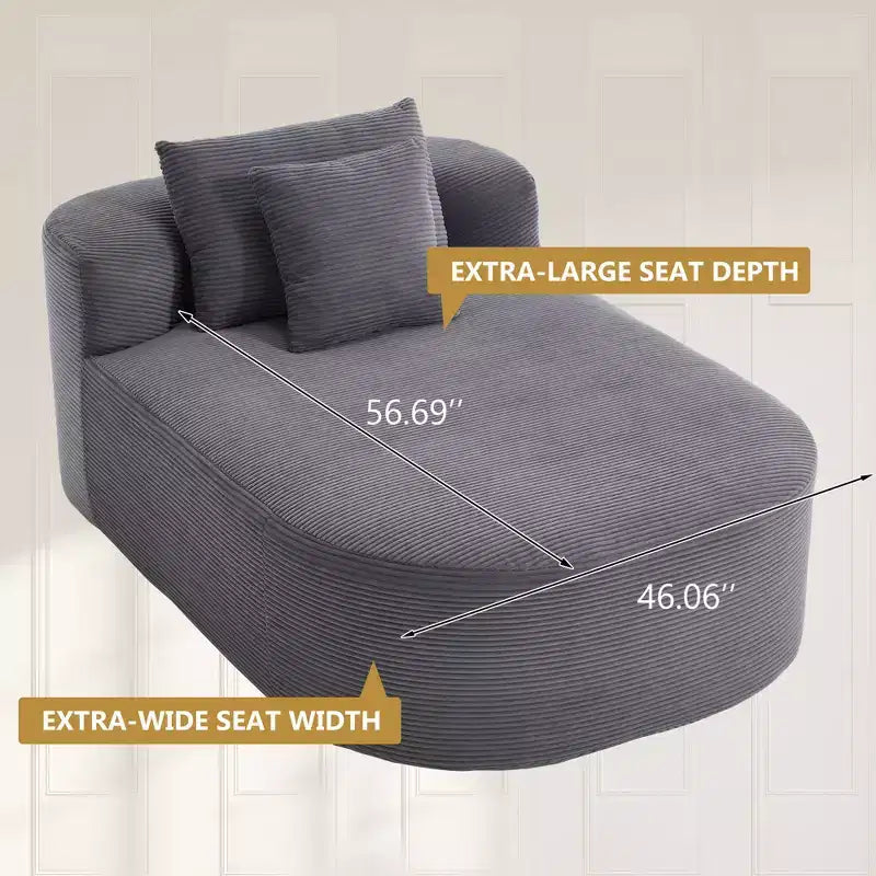 Divano chaise longue in velluto a coste da 171 cm, seduta ampia, poltrona King con seduta profonda e 2 cuscini, divano letto convertibile senza telaio per il soggiorno