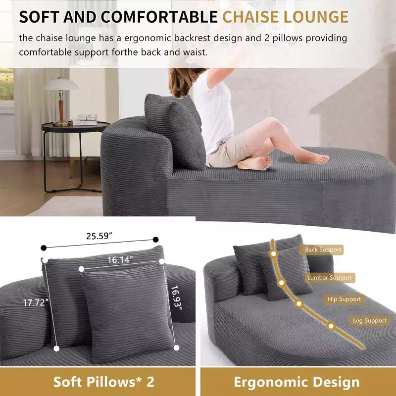 Divano chaise longue in velluto a coste da 171 cm, seduta ampia, poltrona King con seduta profonda e 2 cuscini, divano letto convertibile senza telaio per il soggiorno