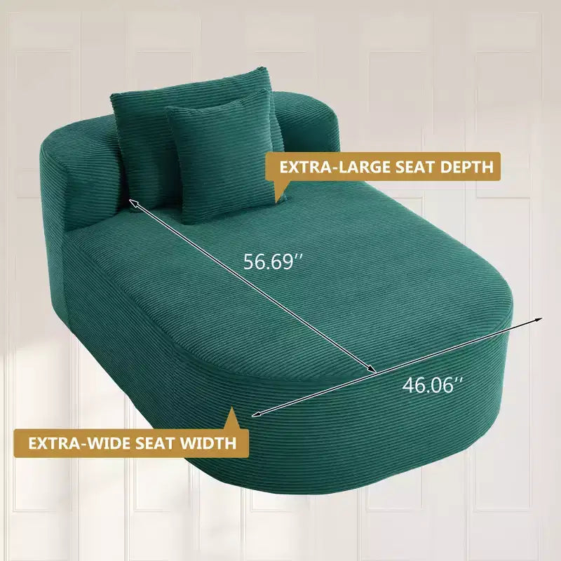 Divano chaise longue in velluto a coste da 171 cm, seduta ampia, poltrona King con seduta profonda e 2 cuscini, divano letto convertibile senza telaio per il soggiorno