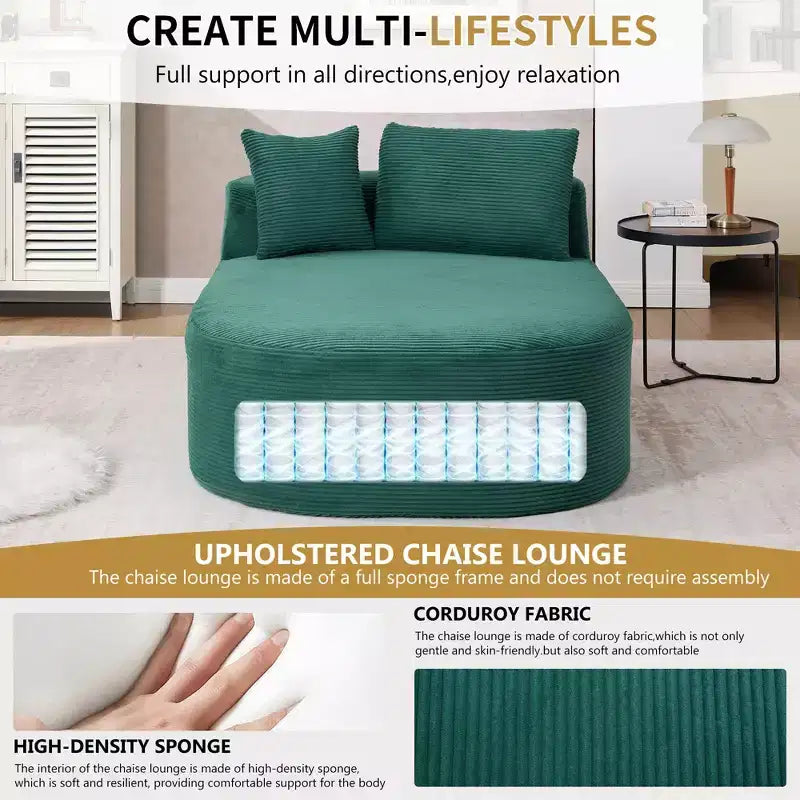 Divano chaise longue in velluto a coste da 171 cm, seduta ampia, poltrona King con seduta profonda e 2 cuscini, divano letto convertibile senza telaio per il soggiorno