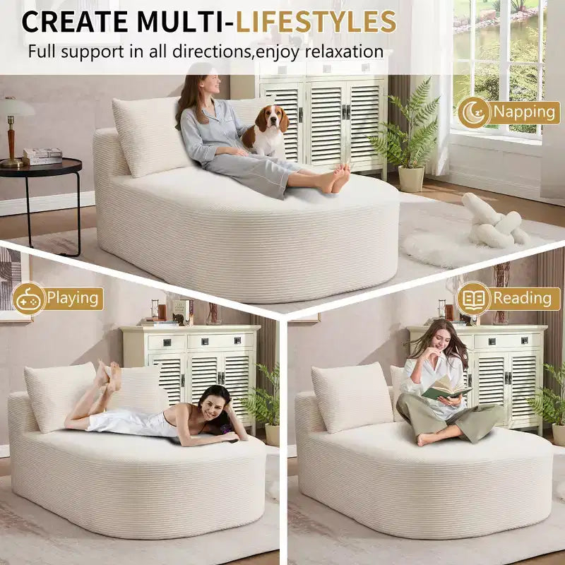Divano chaise longue in velluto a coste da 171 cm, seduta ampia, poltrona King con seduta profonda e 2 cuscini, divano letto convertibile senza telaio per il soggiorno