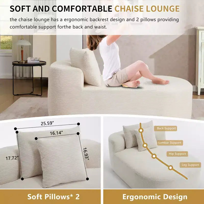 Divano chaise longue in velluto a coste da 171 cm, seduta ampia, poltrona King con seduta profonda e 2 cuscini, divano letto convertibile senza telaio per il soggiorno