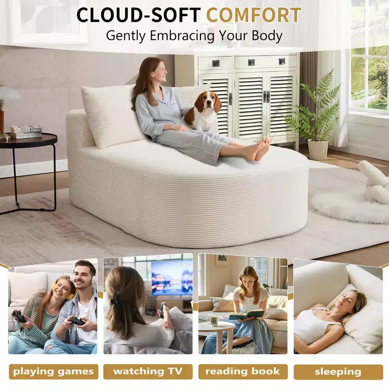 Divano chaise longue in velluto a coste da 171 cm, seduta ampia, poltrona King con seduta profonda e 2 cuscini, divano letto convertibile senza telaio per il soggiorno