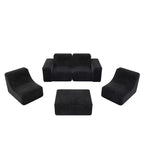 143.7 Set Divano Sezionale Modulare con Pouf Rimovibile, Divano con Seduta Profonda Capitonnè, Chaise longue e Poltrona, Divano Moderno in Ciniglia Scintillante per Soggiorno