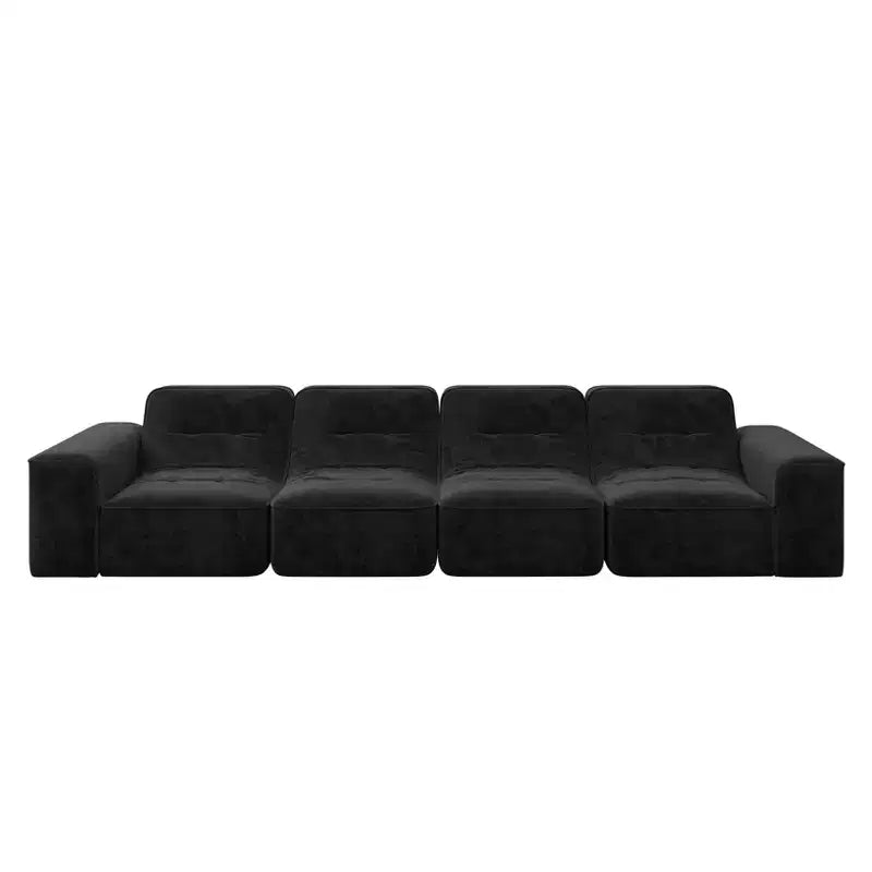 143.7 Set Divano Sezionale Modulare con Pouf Rimovibile, Divano con Seduta Profonda Capitonnè, Chaise longue e Poltrona, Divano Moderno in Ciniglia Scintillante per Soggiorno