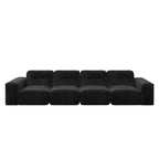 143.7 Set Divano Sezionale Modulare con Pouf Rimovibile, Divano con Seduta Profonda Capitonnè, Chaise longue e Poltrona, Divano Moderno in Ciniglia Scintillante per Soggiorno