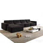 143.7 Set Divano Sezionale Modulare con Pouf Rimovibile, Divano con Seduta Profonda Capitonnè, Chaise longue e Poltrona, Divano Moderno in Ciniglia Scintillante per Soggiorno