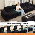 143.7 Set Divano Sezionale Modulare con Pouf Rimovibile, Divano con Seduta Profonda Capitonnè, Chaise longue e Poltrona, Divano Moderno in Ciniglia Scintillante per Soggiorno
