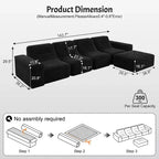 143.7 Set Divano Sezionale Modulare con Pouf Rimovibile, Divano con Seduta Profonda Capitonnè, Chaise longue e Poltrona, Divano Moderno in Ciniglia Scintillante per Soggiorno