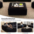 143.7 Set Divano Sezionale Modulare con Pouf Rimovibile, Divano con Seduta Profonda Capitonnè, Chaise longue e Poltrona, Divano Moderno in Ciniglia Scintillante per Soggiorno