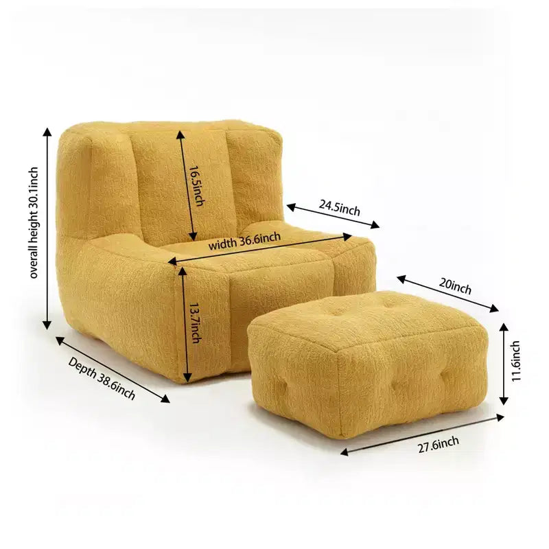 Poltrona Sacco Soffice per Adulti, Divano in Memory Foam Super Morbido con Pouf, Comoda Poltrona Sacco Moderna da Interno per Soggiorno o Camera da Letto