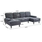 Divano Combinato a U con Doppia Chaise Longue in Tessuto Ciniglia a 4 Posti per Soggiorno