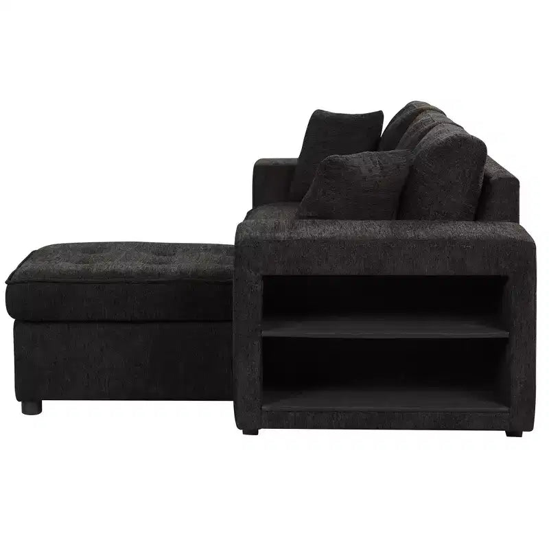 Divano letto estraibile componibile a L moderno 104.5 con 3 posti, chaise longue contenitore e 2 sgabelli per soggiorno