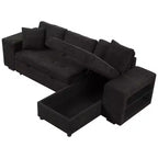 Divano letto estraibile componibile a L moderno 104.5 con 3 posti, chaise longue contenitore e 2 sgabelli per soggiorno