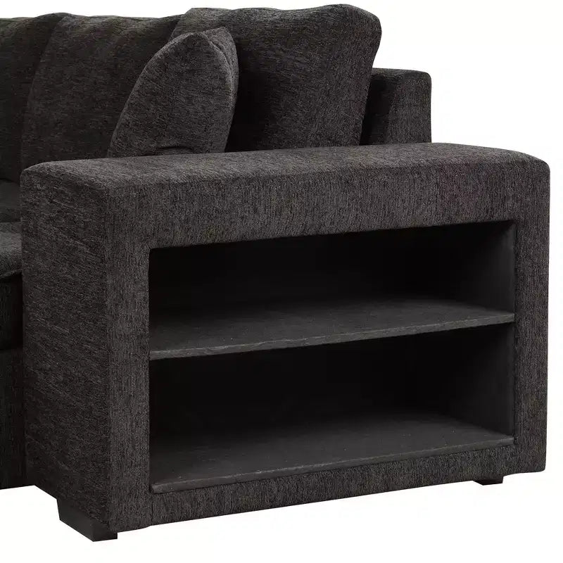 Divano letto estraibile componibile a L moderno 104.5 con 3 posti, chaise longue contenitore e 2 sgabelli per soggiorno