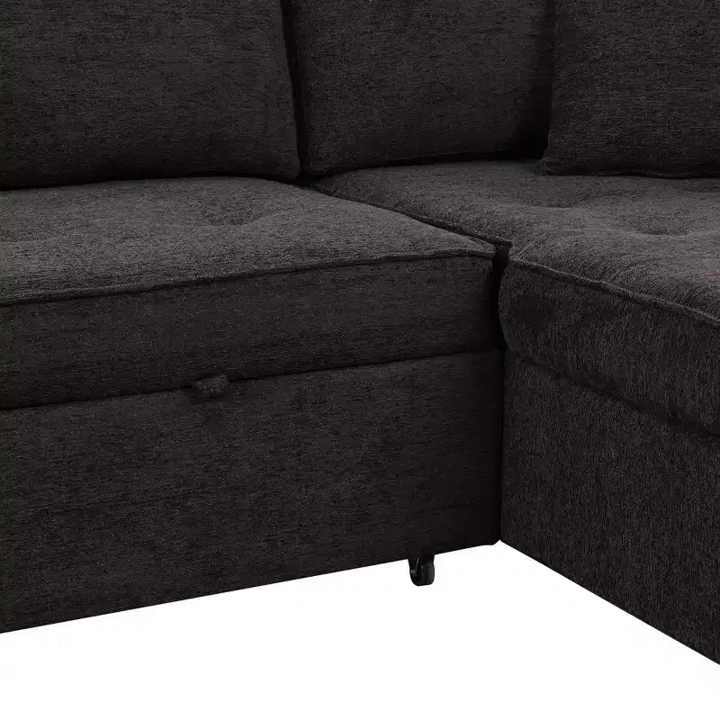 Divano letto estraibile componibile a L moderno 104.5 con 3 posti, chaise longue contenitore e 2 sgabelli per soggiorno