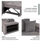 Divano letto estraibile componibile a L moderno 104.5 con 3 posti, chaise longue contenitore e 2 sgabelli per soggiorno